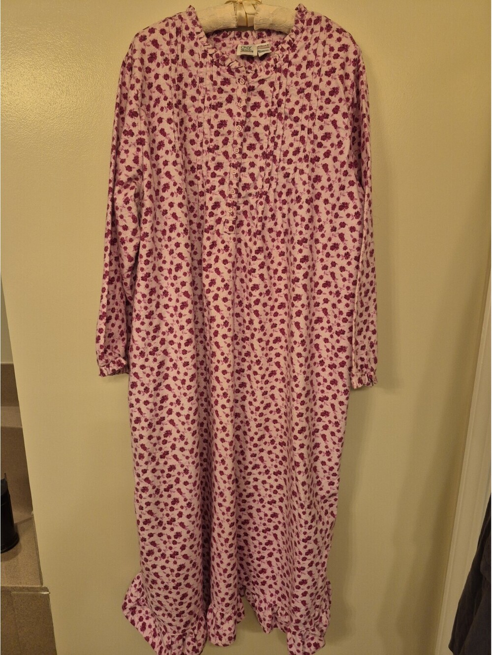 Only Necessities Long Nightgown 100% Cotton Floral Pink Fleece 2X Grandma Core